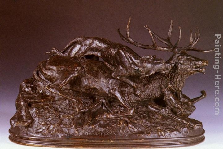 Antoine Louis Barye Cerf Abbatu Par Deux Chiens D'Ecosse